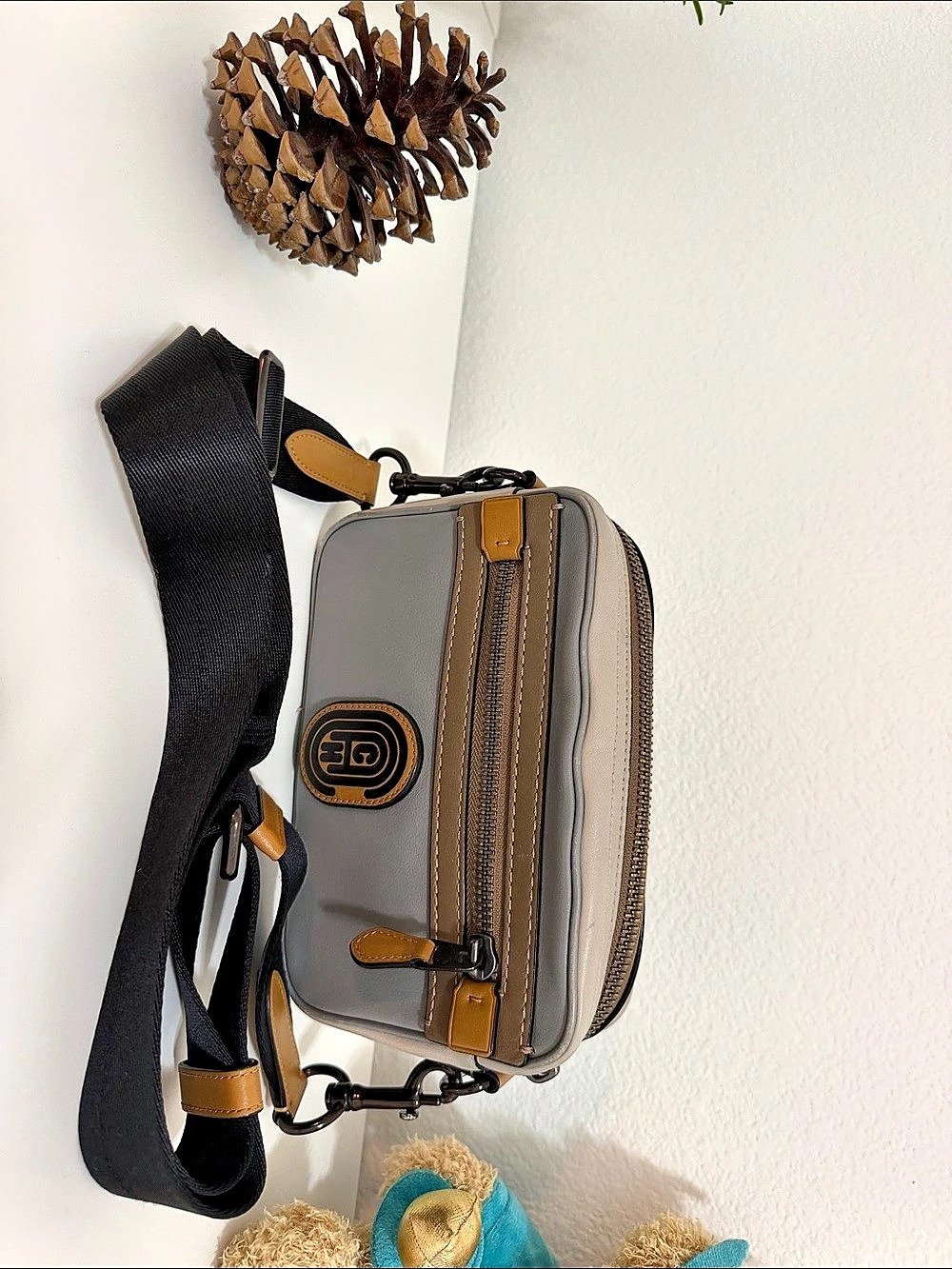 Coach Camera Bag In Colorblock With Coach Patch Gray & Brown